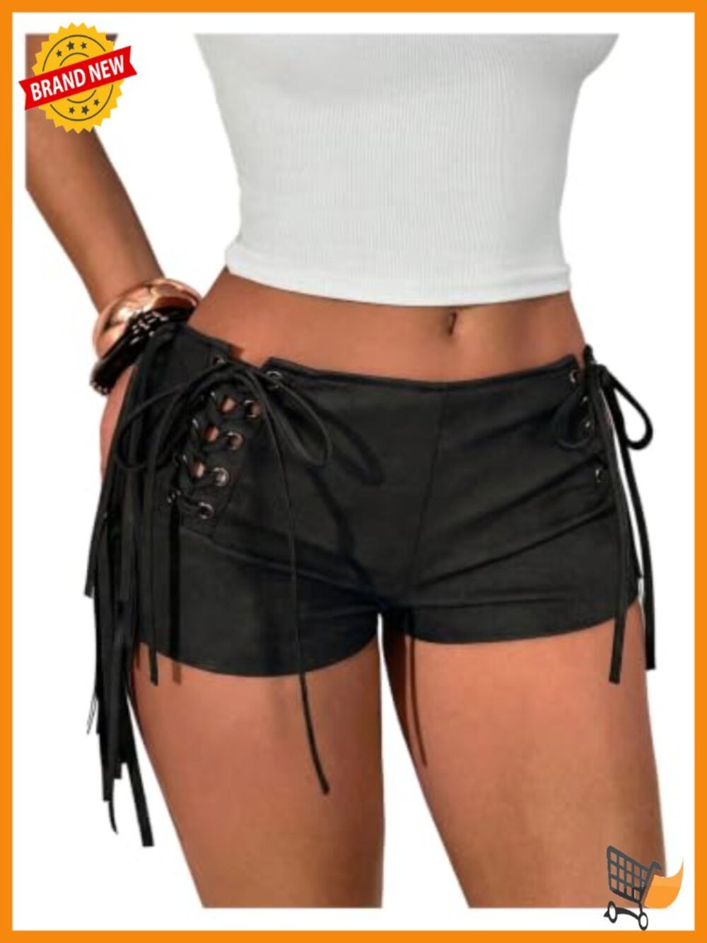 Faux Leather Lace Up Low Rise Mini Western Y2k Shorts